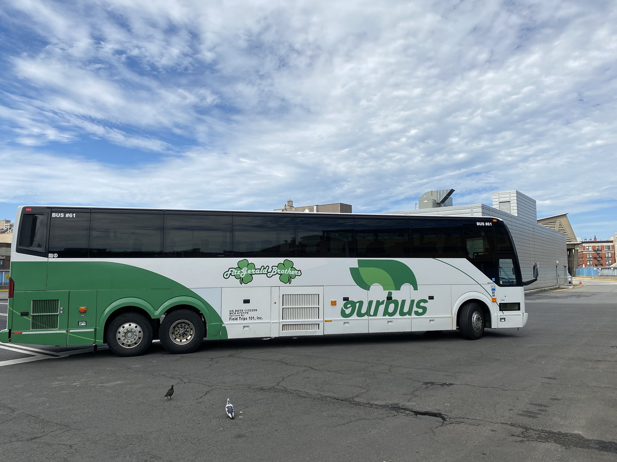 branded bus going to pick up passengers